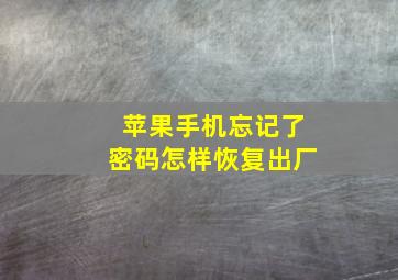 苹果手机忘记了密码怎样恢复出厂