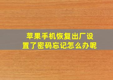 苹果手机恢复出厂设置了密码忘记怎么办呢