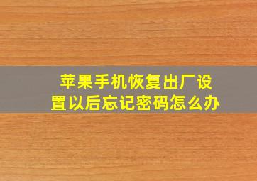 苹果手机恢复出厂设置以后忘记密码怎么办