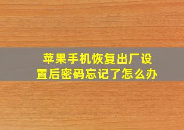 苹果手机恢复出厂设置后密码忘记了怎么办