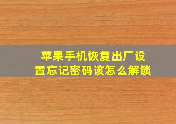 苹果手机恢复出厂设置忘记密码该怎么解锁