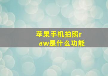 苹果手机拍照raw是什么功能