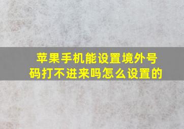 苹果手机能设置境外号码打不进来吗怎么设置的