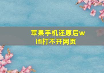 苹果手机还原后wifi打不开网页