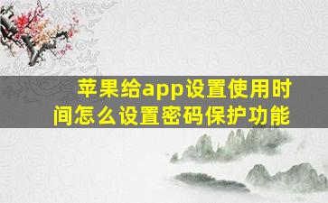 苹果给app设置使用时间怎么设置密码保护功能