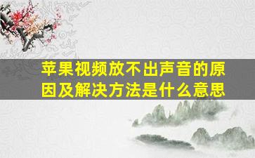 苹果视频放不出声音的原因及解决方法是什么意思