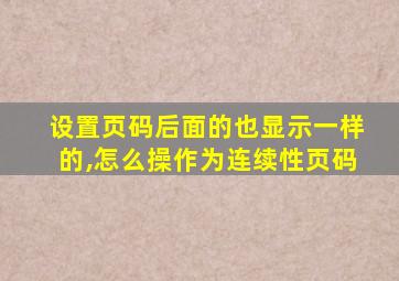 设置页码后面的也显示一样的,怎么操作为连续性页码