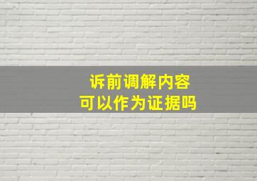 诉前调解内容可以作为证据吗