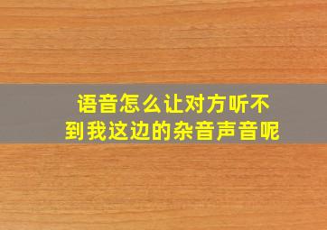 语音怎么让对方听不到我这边的杂音声音呢