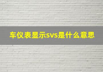 车仪表显示svs是什么意思