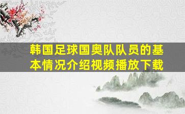 韩国足球国奥队队员的基本情况介绍视频播放下载