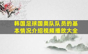 韩国足球国奥队队员的基本情况介绍视频播放大全