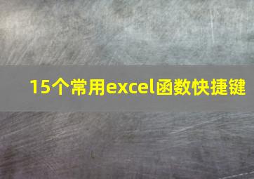 15个常用excel函数快捷键