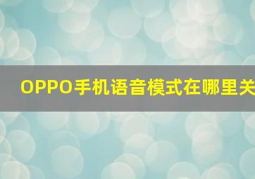 OPPO手机语音模式在哪里关