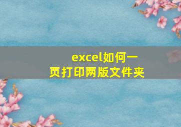 excel如何一页打印两版文件夹