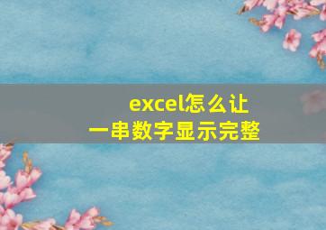 excel怎么让一串数字显示完整