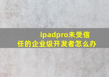 ipadpro未受信任的企业级开发者怎么办