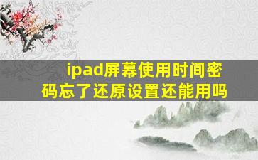 ipad屏幕使用时间密码忘了还原设置还能用吗