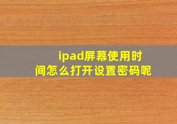 ipad屏幕使用时间怎么打开设置密码呢