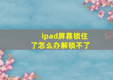 ipad屏幕锁住了怎么办解锁不了