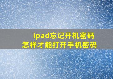 ipad忘记开机密码怎样才能打开手机密码