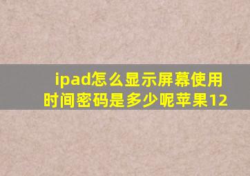 ipad怎么显示屏幕使用时间密码是多少呢苹果12