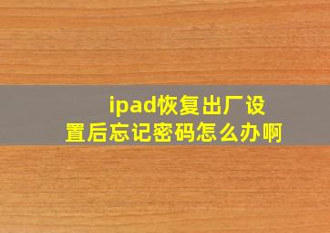 ipad恢复出厂设置后忘记密码怎么办啊