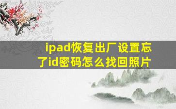 ipad恢复出厂设置忘了id密码怎么找回照片