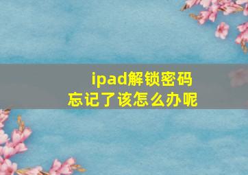 ipad解锁密码忘记了该怎么办呢