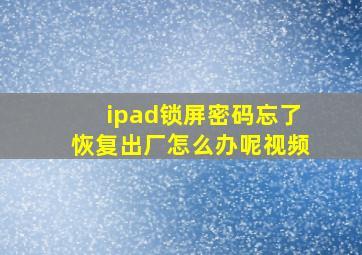 ipad锁屏密码忘了恢复出厂怎么办呢视频