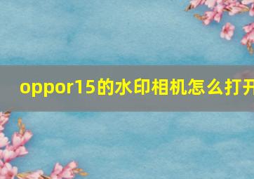 oppor15的水印相机怎么打开