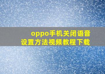 oppo手机关闭语音设置方法视频教程下载