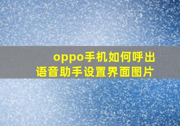 oppo手机如何呼出语音助手设置界面图片