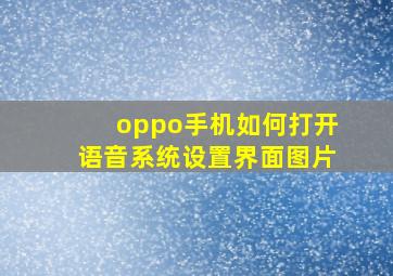 oppo手机如何打开语音系统设置界面图片