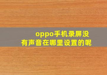 oppo手机录屏没有声音在哪里设置的呢