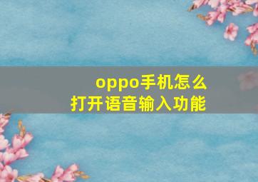 oppo手机怎么打开语音输入功能