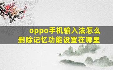 oppo手机输入法怎么删除记忆功能设置在哪里