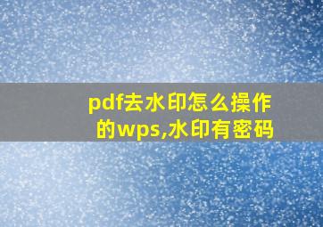 pdf去水印怎么操作的wps,水印有密码