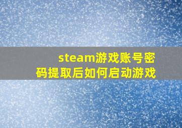 steam游戏账号密码提取后如何启动游戏