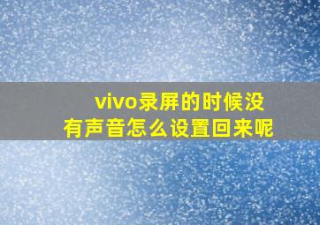 vivo录屏的时候没有声音怎么设置回来呢