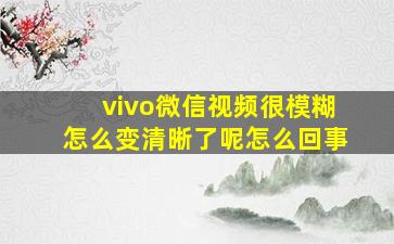 vivo微信视频很模糊怎么变清晰了呢怎么回事