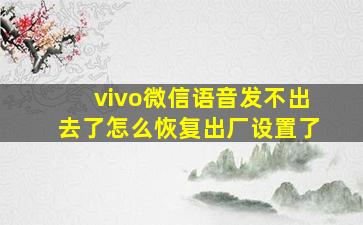 vivo微信语音发不出去了怎么恢复出厂设置了