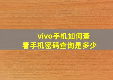 vivo手机如何查看手机密码查询是多少