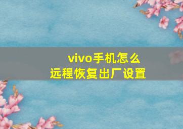 vivo手机怎么远程恢复出厂设置