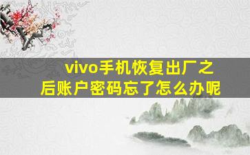 vivo手机恢复出厂之后账户密码忘了怎么办呢