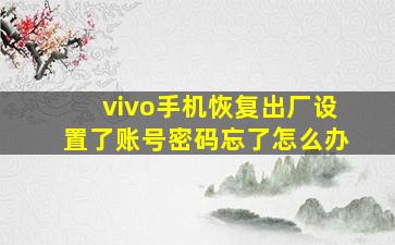 vivo手机恢复出厂设置了账号密码忘了怎么办