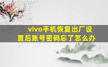 vivo手机恢复出厂设置后账号密码忘了怎么办