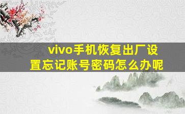 vivo手机恢复出厂设置忘记账号密码怎么办呢