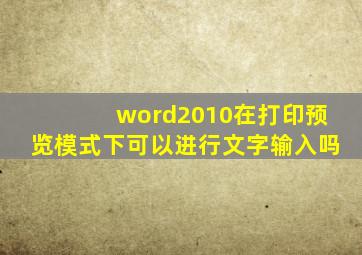 word2010在打印预览模式下可以进行文字输入吗