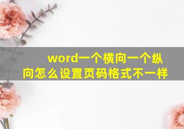 word一个横向一个纵向怎么设置页码格式不一样